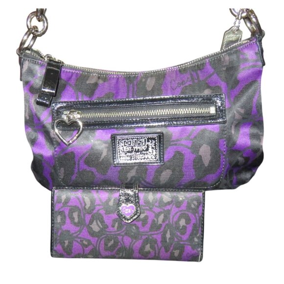 Coach Poppy Daisy Purple Ocelot Print Crossbody Bag F20024 with matching wallet - Picture 1 of 15